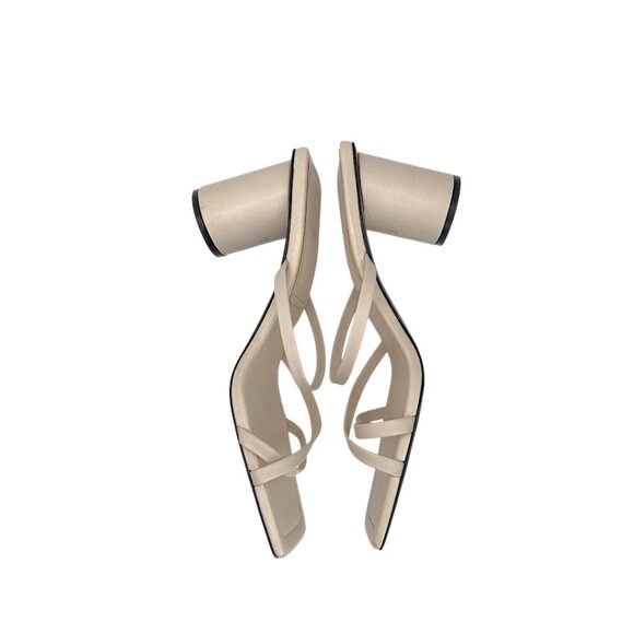 ZARA Y2K Strappy Square Toe Block Heel Sandals Ivory Size 39 (US 8) - Picture 7 of 8